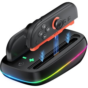 닌텐도 스위치2 조이콘 싱글 마그네틱 충전독 RGB LED 거치대 C타입 케이블 포함 블랙, 1개, 검은, 4N4S0101000200