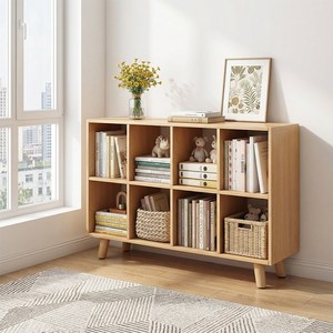 Comfy Nest 대용량 수납장 책장 거실 서재 수납 선반, 3단, 원목색