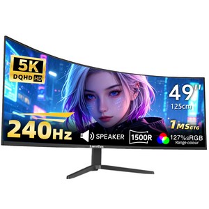 LarmTek 게이밍 모니터 27인치 34인치 49인치 울트라와이드 FHD/QHD/WQHD/4K/DQHD/5K 165Hz/240Hz 커브드 화면 고주사율 내장스피커 높이조절 스탠드, 125cm, 49inch DQHD 240Hz