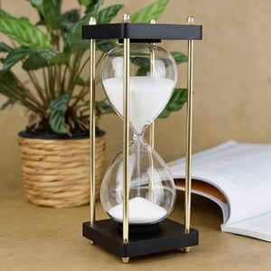 모던 철제 60분 모래시계 높이 25cm 거실 책상 인테리어 소품, 금대백사