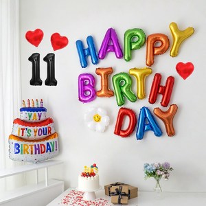 해피제이니 생일이벤트 풍선 레터링 가랜드 레인보우 생일 파티용품 세트, 1세트, 레인보우 숫자11