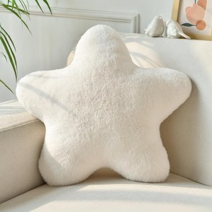 Quatma 귀여운 별모양 쿠션 푹신한 모피 소재 소파 침실 거실 인테리어 방꾸미기, White