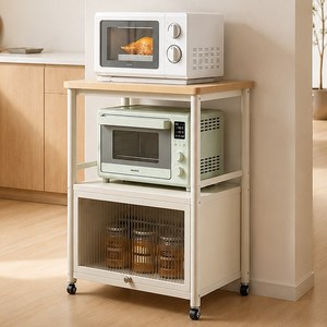 이동식 수납장 슬라이딩 다용도 수납 선반 주방 전라렌지 수납, 크림화이트60*38cm, 3단