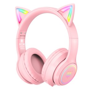 ONIKUMA 고양이귀 무선 RGB 게이밍 헤드셋 가상 7.1 usb 노이즈캔슬링 마이크, 핑크, B90