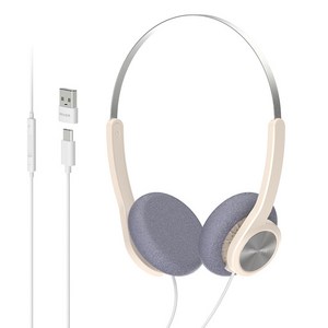 아이리버 C타입 USB 온이어 레트로 유선 오픈형 헤드셋 마이크, 루나크림 애쉬, IGH-W10C
