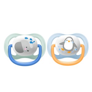 필립스아벤트 울트라 에어 컬렉션 노리개 젖꼭지, 0~6개월, 코끼리 + 펭귄, 1세트