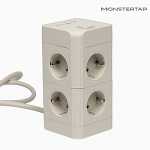 몬스터 타워탭 12구 4000W 고용량 멀티탭 과부하차단 C타입 고속충전 콘센트, 1개, 바닐라화이트, 2m