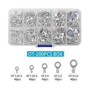무절연 링 포크 단자 200Pcs 세트 O형 암단자 와이어 러그 배터리 케이블 압착 커넥터 전선 단자, 1세트