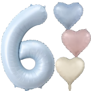 파파 파티 대형 하늘색 숫자 풍선 세트 기념일 생일, 1세트, 하늘 6 + 크림 하트 3p