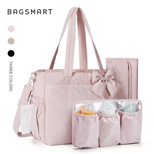 BAGSMART 기저귀가방 토트백 대용량 방수 육아가방, 012핑크