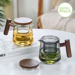 마마픽스 우드 핸들 차주전자 내열유리 티포트, 우드핸들티포트500ml-투명, 1개