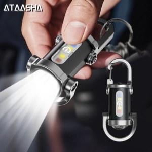 Ataasha 방수 열쇠고리 손전등 미니 휴대용 초강력 후레쉬 usb, 블랙, 1개