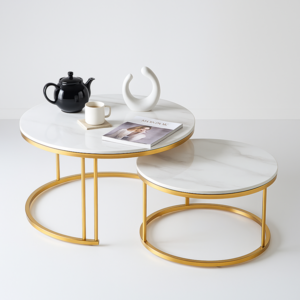 파파로그 애나 거실 소파 세라믹 원형 티테이블 쇼파테이블 트윈테이블, 골드 테이블