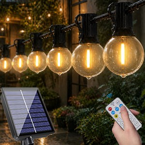 KELAKE 태양광 조명줄 LED 앵두전구 10구 7.6M LED 줄전구 태양열 줄조명 정원등 야외 장식 조명 캠핑 감성조명-정원 베란다 펜스 웨딩 파티 수목조명 장식, 황광
