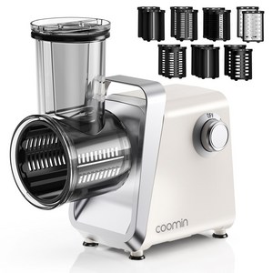 coomin 전동 채칼 야채슬라이서 7가지 칼날 포함 250W 강 출력 모터 만능 채써는 기계 가정용/업체용 가능 CMSM-S10-B, 1개, 화이트