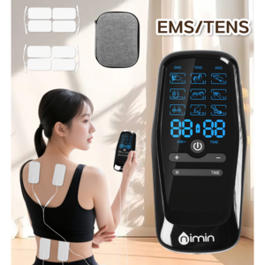 nimin 저주파 마사지기 패드 EMS/TENS 듀얼 채널 어깨 허리 복근 마사지+ 수납박스 전용 겔패드 증정, 블랙, ES-4