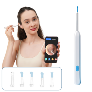 Kiboer 스마트 가시 귀이개 내시경 귀이개 500W고화질 카메라 앱 링크 LED 조명 소프트헤드 USB충전, 화이트, 1개