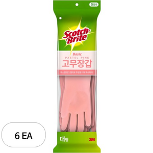 스카치브라이트 베이직 고무장갑 5p, 파스텔핑크, 대(L), 6세트