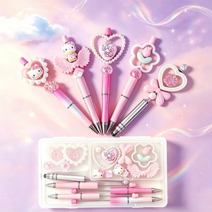 볼펜 꾸미기 세트 4+1(터치펜 증정) 볼꾸 재료 파츠 키트 DIY 데코, 1세트, 러블리 핑크