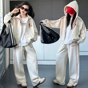 비비키드 여아 기모 레터링 자수 캐주얼 라인 후드집업 겨울 초중생 상하복 세트 주니어 긴팔 상의+하의 세트 초등생 긴바지 (5032)