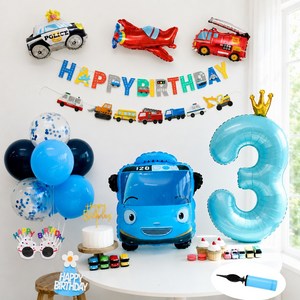 타요풍선 생일파티세트 숫자풍선, 3, 블루