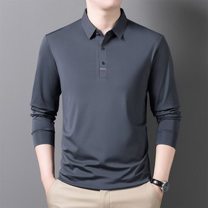 칼라 자수 남성용 긴팔 티셔츠 루즈 다리미 없음 자국 없음 고신축성 셔츠