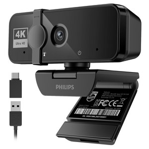 PHILIPS 4K UHD 웹캠 노이즈캔슬링 마이크 내장 PC 화상회의 방송용, BLACK, SPL6418