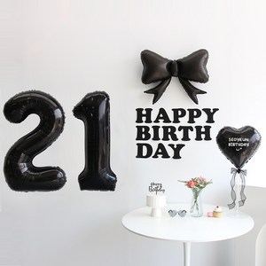이벤트홀릭 블랙 풍선 생일파티용품세트 (자유레터링) 리본 숫자 풍선 가랜드, 1개, 21