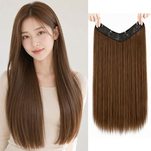 리노아 V형 헤어피스 60cm 자연 숱늘림 긴머리 가발 간편 착용, 1개, 라이트브라운