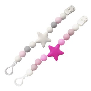 아가프라 실리콘 노리개홀더2개 /쪽쪽이 홀더/아기 분실방지 출산준비물, 화이트+자주, 1세트