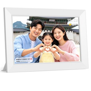 BIGASUO 디지털 액자 10.1인치 고화질 IPS 터치스크린 WiFi 32GB Frameo 탑재 다중 사용자 연결 거치 및 벽걸이 지원 부모님을 위한 특별한 선물, 화이트, 102K