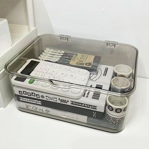 클린 다용도 보관함 덮개형 투명 정리 수납 옷장 책상정리, 1개, 투명그레이