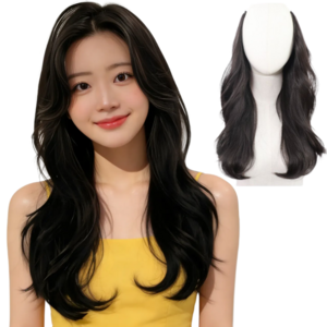 망고팡 분위기 여신 C컬 S컬 레이어드펌 붙임머리 가발, 1개, 내츄럴블랙