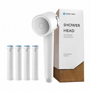 HOMEY NEST 욕실 프리미엄 다기능 수압상승 기필터 샤워기 헤드 3단조절 마사지 가압 샤워기 헤드 +필터4P, 화이트, 1개