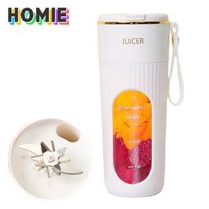 HOMIE 믹서기 14날 칼날 강력한 모터 착즙기 USB 충전식 휴대용 소형 믹서기 350ML, 하얀색