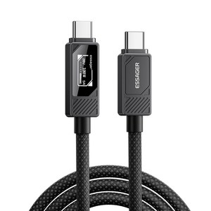 ESSAGER 100W C- C 디스플레이 고속 충전 케이블 5A 전류 480Mbps E-Marker 칩 내장 1M/2M 1개, 블랙, 1m