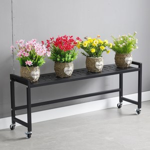 디원리빙 이동식 철제 화분정리대 베란다 바퀴형 화분선반 화분진열대, 1단, 블랙100cm X 중형(놓이 40cm)