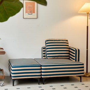 (신제품 1주일 초특가)리브 스트라이프 패브릭 2인용 소파(스툴포함)/인테리어 소파 2colors, 좌형/그린(스툴 포함)