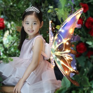 단다니 움직이는 LED 요정 날개 나비 천사 할로윈 생일 파티 강아지 어린이 소품, 1개, 멀티컬러