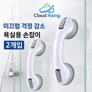 CLOUD RISING 욕실 흡착식 균형 보조 손잡이 욕조 샤워실 유리문 탈부착형, 그레이, 2개