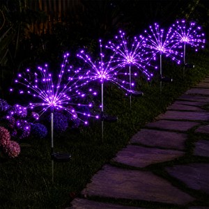 KELAKE 태양광 불꽃등 120LED+120LED 태양열 정원등 불꽃 장식등 야외 잔디등 8모드 태양열 야외등 조명 화단 꾸미기, 보라색 빛