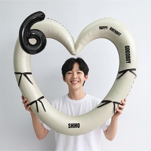 해피제이니 블랙 숫자 하트프레임 풍선 생일파티용품세트(프리레터링 시트지 포함) 포토존, 1세트, 6 크림하트