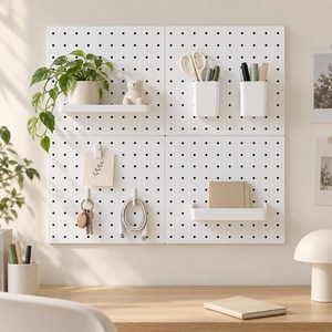 나나나라 타공 파티션 벽부착 소품걸이 벽선반 악세사리 11후크 올인원 540*600mm, 화이트, 4세트