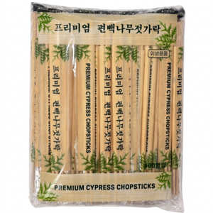 프리미엄 일회용 편백나무 젓가락 일본 원료 100% 비닐포장, 1개, 500개입
