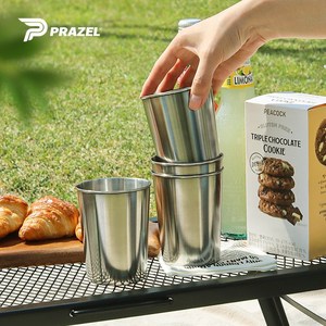 [1+1]프라젤 감성 캠핑 차박 등산 피크닉 낚시 휴대용 보냉 스테인리스 4p 컵세트 가죽 파우치 포함 ST-1