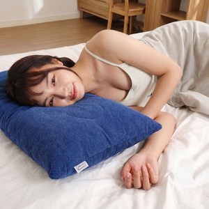 국산 코튼샤워 땀흘려도 뽀송하고 세균과 냄새 잡는 AI 포프리 목편한 경추 목 베개, 로얄블루, 1개