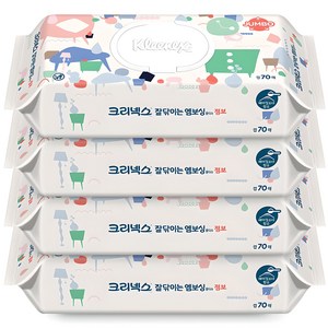 유한킴벌리 크리넥스 잘닦이는 엠보싱 점보 물티슈 캡형, 274g, 70매, 4개 골드박스 특가