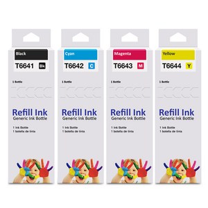 모노테크 엡손 호환잉크 세트 T664, 검정+파랑+빨강+노랑, 1세트