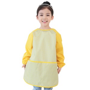 플리에 여아용 긴소매 앞치마, 그린 + 체크