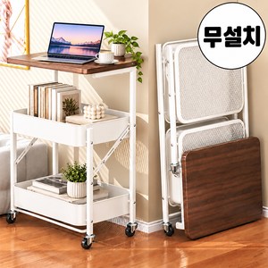 Craftsy 접이식 철제 이동식 트롤리 무설치 다용도 주방 거실 수납 선반 테이블, 화이트, 3단
